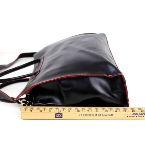 LODIS BLACK RED TRIM GENUINE LEATHER LAPTOP BUSINESS TOTE ORGANIZER SHOULDER BAG - Picture 13 of 16